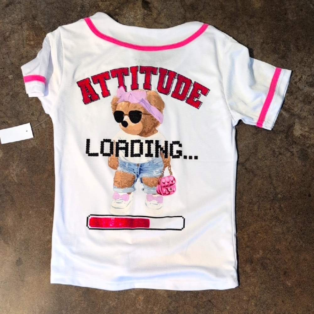 Attitude Loading Kids' White Tee with Pink Accents